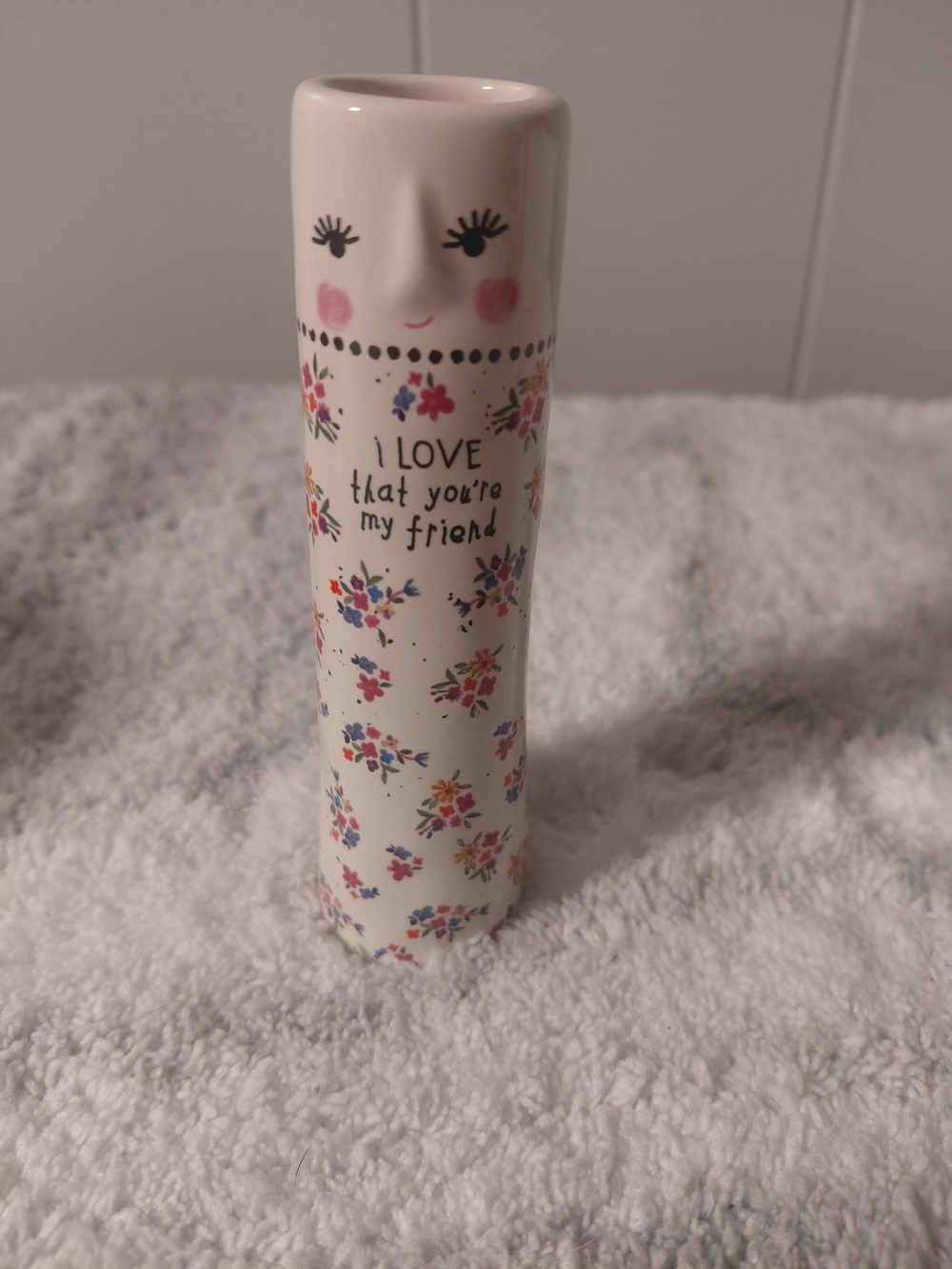 Natural Life Ceramic Bud Vase with Pink Accents